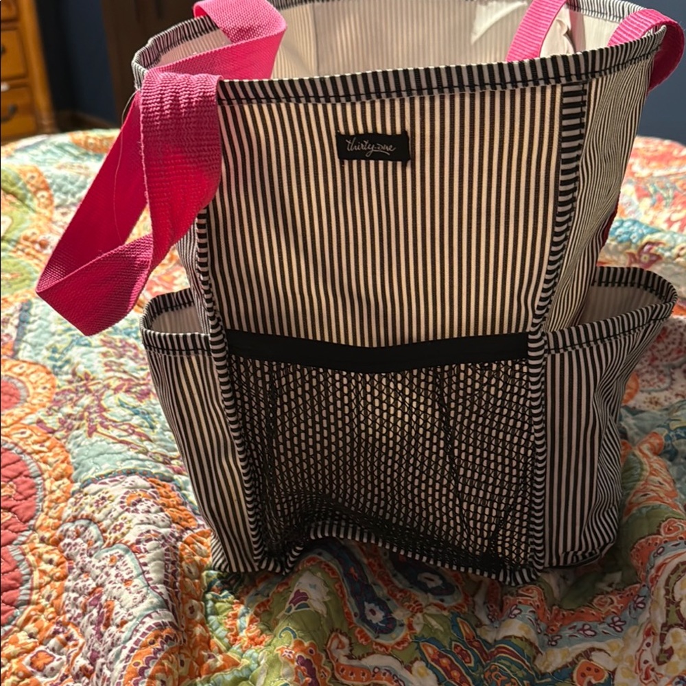 Thirty-One Black and White Tote with Structured Design